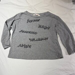 Kids Soft Gray Long Sleeve Tee with Fun Glittery Text Design